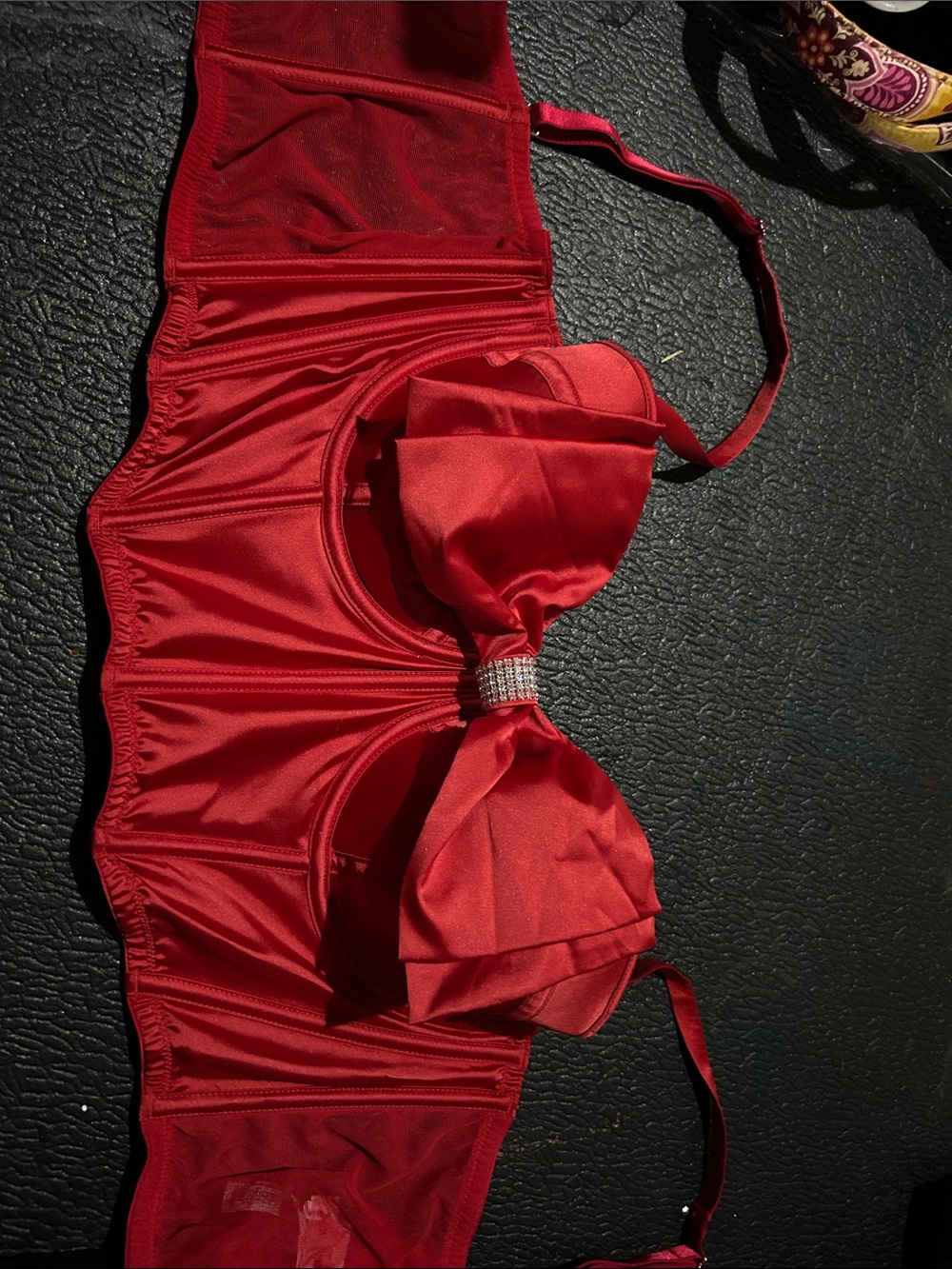 Victoria's Secret Red Satin Bow Bandeau Bra with Rhinestone Accent